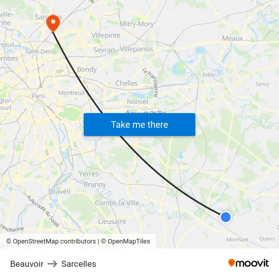 Beauvoir to Sarcelles map