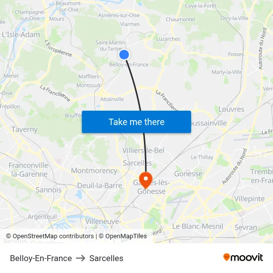 Belloy-En-France to Sarcelles map