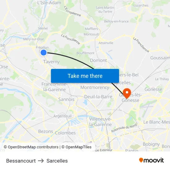 Bessancourt to Sarcelles map