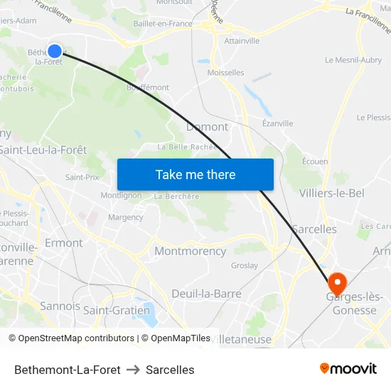 Bethemont-La-Foret to Sarcelles map