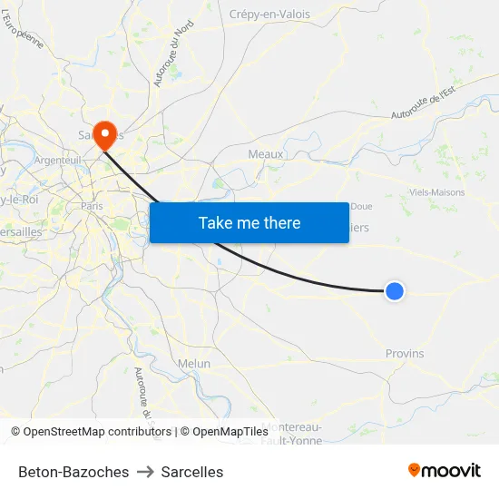 Beton-Bazoches to Sarcelles map