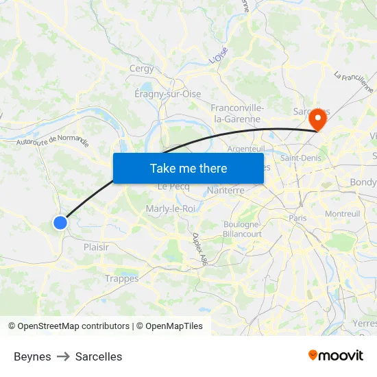 Beynes to Sarcelles map