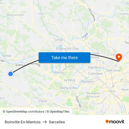 Boinville-En-Mantois to Sarcelles map