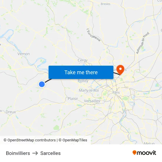 Boinvilliers to Sarcelles map