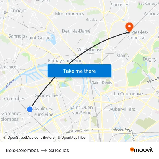 Bois-Colombes to Sarcelles map
