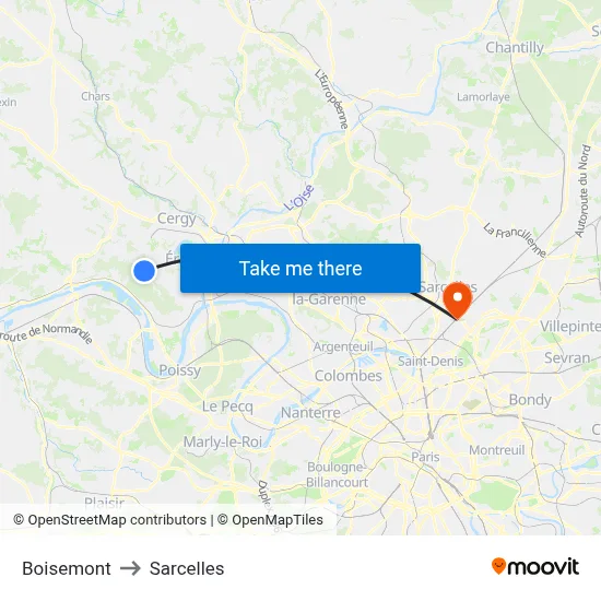 Boisemont to Sarcelles map