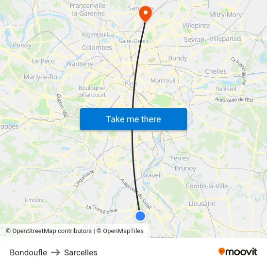 Bondoufle to Sarcelles map
