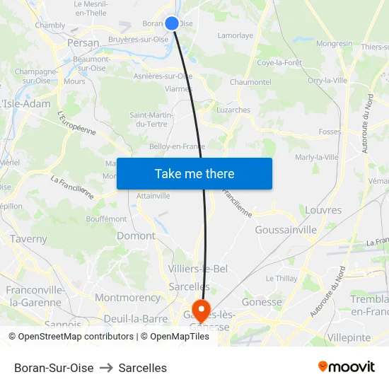 Boran-Sur-Oise to Sarcelles map