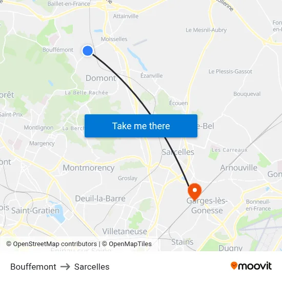 Bouffemont to Sarcelles map