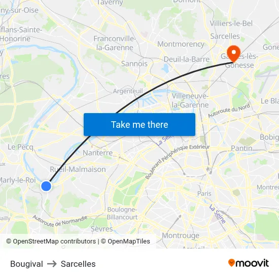 Bougival to Sarcelles map
