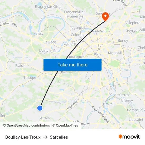 Boullay-Les-Troux to Sarcelles map