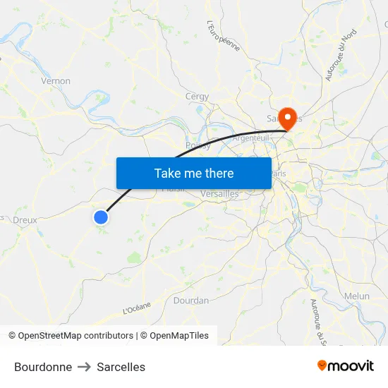 Bourdonne to Sarcelles map