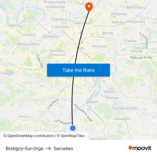 Bretigny-Sur-Orge to Sarcelles map