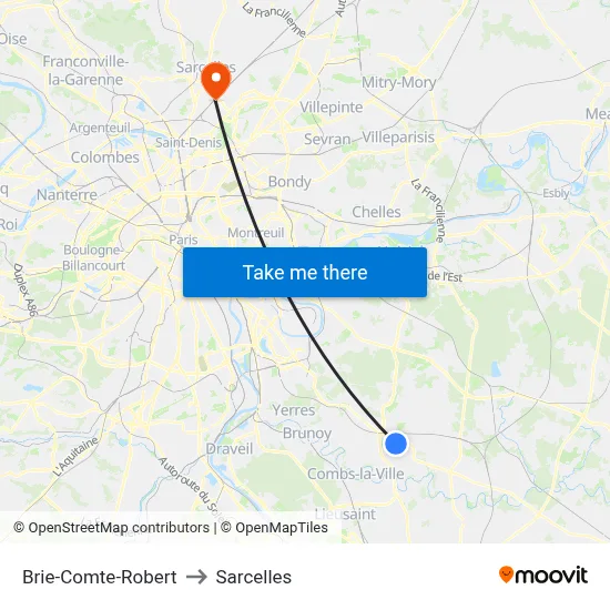 Brie-Comte-Robert to Sarcelles map