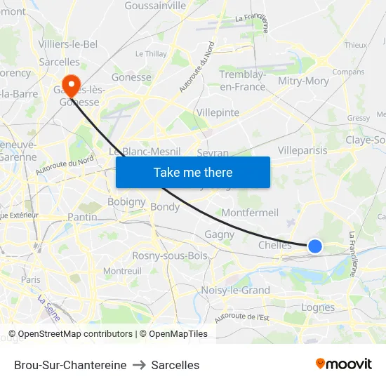 Brou-Sur-Chantereine to Sarcelles map