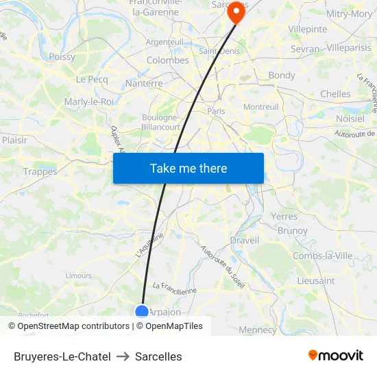 Bruyeres-Le-Chatel to Sarcelles map