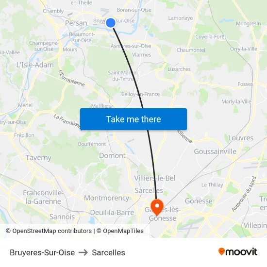 Bruyeres-Sur-Oise to Sarcelles map