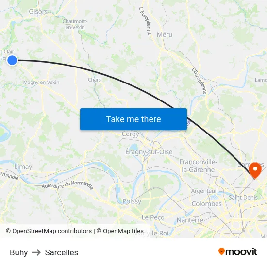 Buhy to Sarcelles map