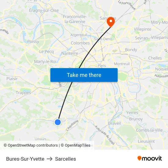 Bures-Sur-Yvette to Sarcelles map