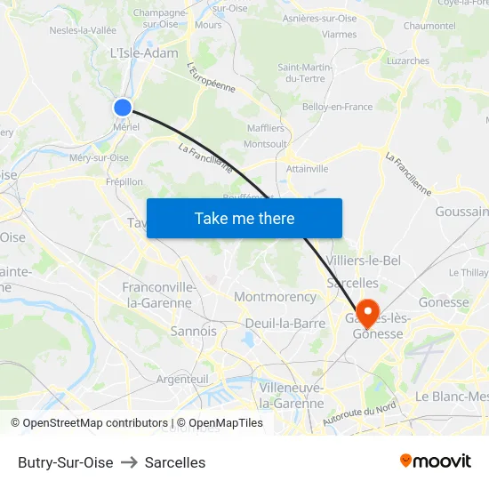 Butry-Sur-Oise to Sarcelles map