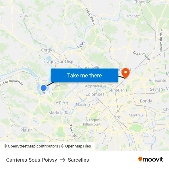 Carrieres-Sous-Poissy to Sarcelles map