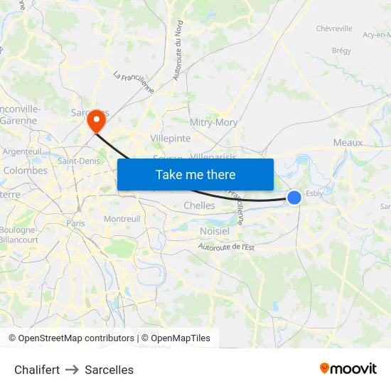 Chalifert to Sarcelles map
