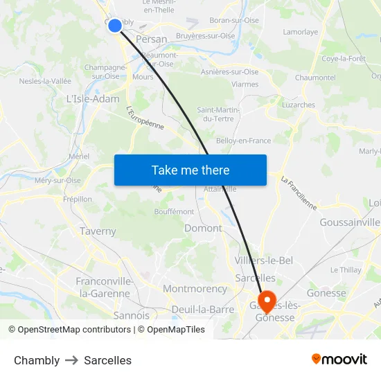 Chambly to Sarcelles map