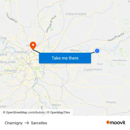 Chamigny to Sarcelles map
