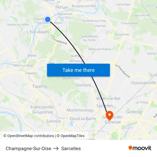 Champagne-Sur-Oise to Sarcelles map