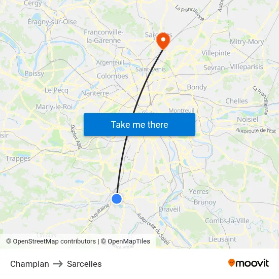 Champlan to Sarcelles map