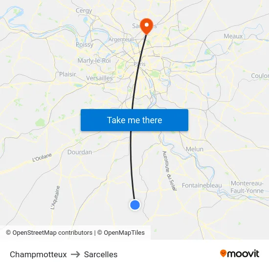 Champmotteux to Sarcelles map