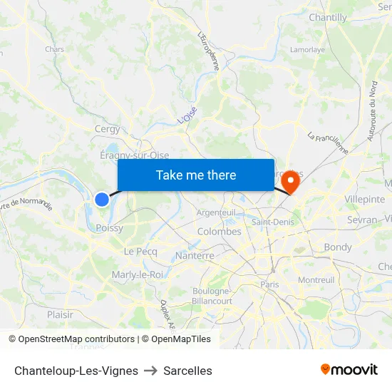 Chanteloup-Les-Vignes to Sarcelles map