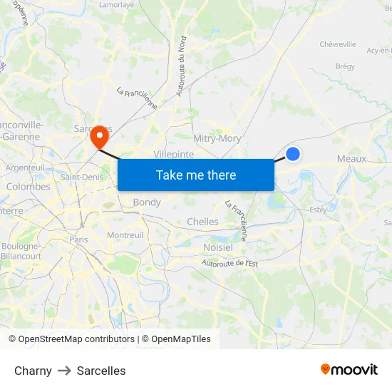 Charny to Sarcelles map