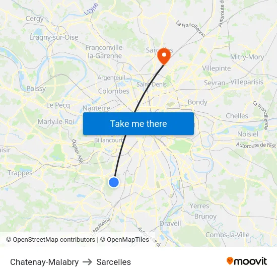 Chatenay-Malabry to Sarcelles map