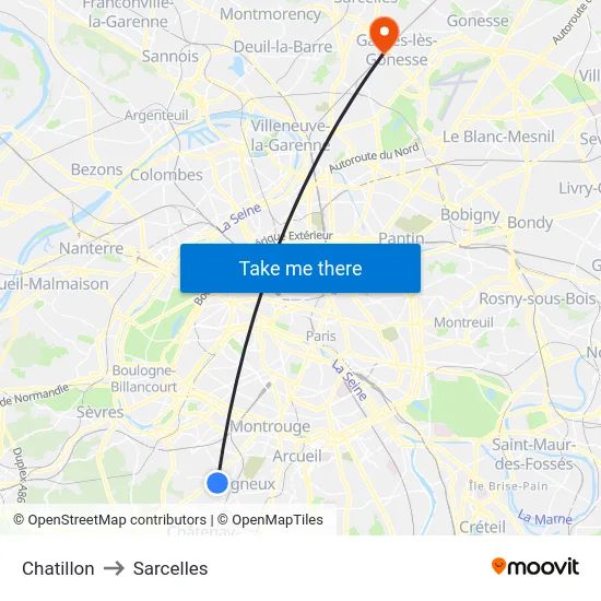 Chatillon to Sarcelles map