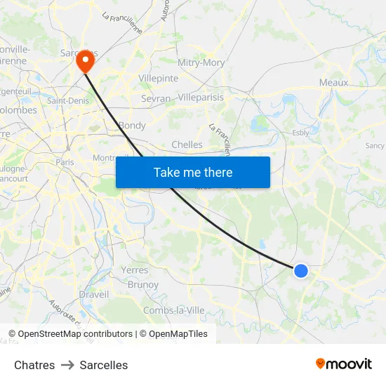 Chatres to Sarcelles map