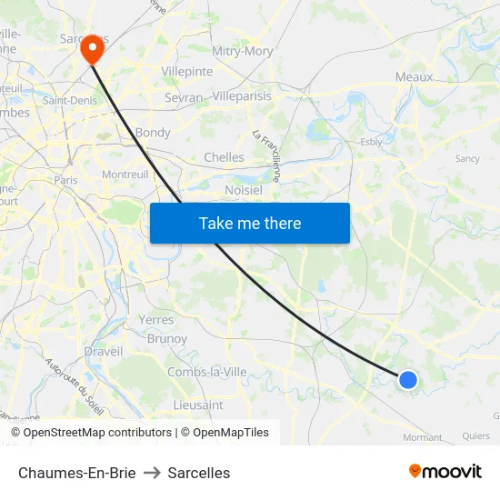 Chaumes-En-Brie to Sarcelles map