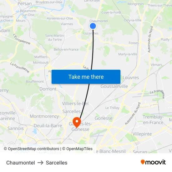 Chaumontel to Sarcelles map