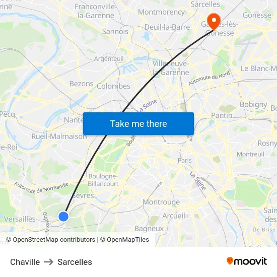 Chaville to Sarcelles map