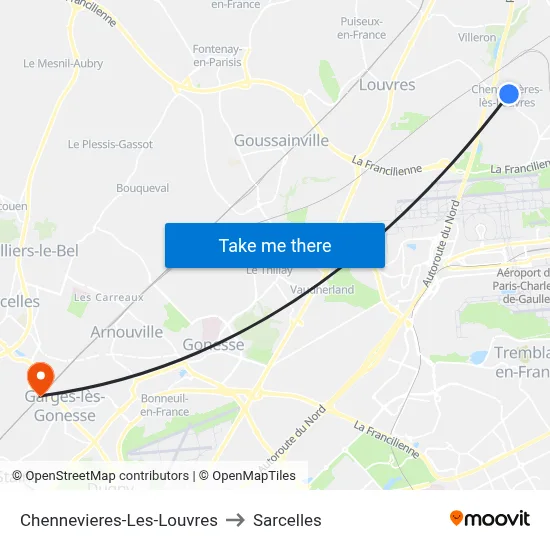 Chennevieres-Les-Louvres to Sarcelles map