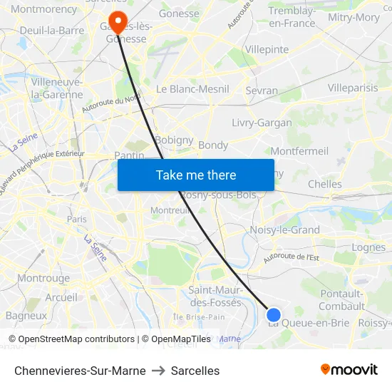 Chennevieres-Sur-Marne to Sarcelles map