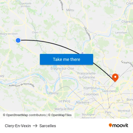 Clery-En-Vexin to Sarcelles map