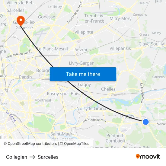 Collegien to Sarcelles map