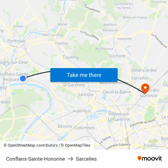 Conflans-Sainte-Honorine to Sarcelles map