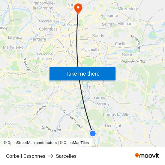 Corbeil-Essonnes to Sarcelles map
