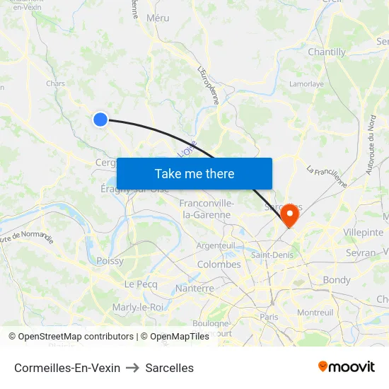 Cormeilles-En-Vexin to Sarcelles map