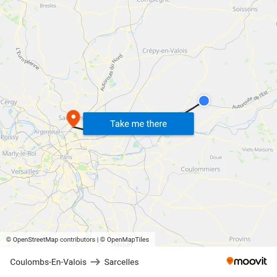 Coulombs-En-Valois to Sarcelles map