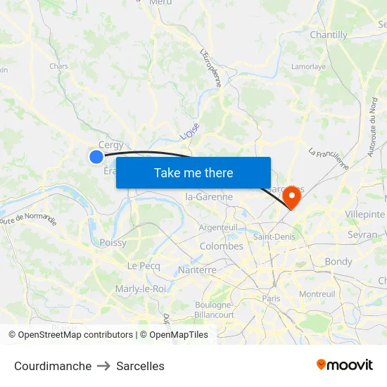 Courdimanche to Sarcelles map