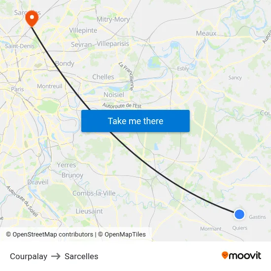 Courpalay to Sarcelles map