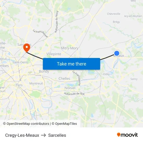 Cregy-Les-Meaux to Sarcelles map